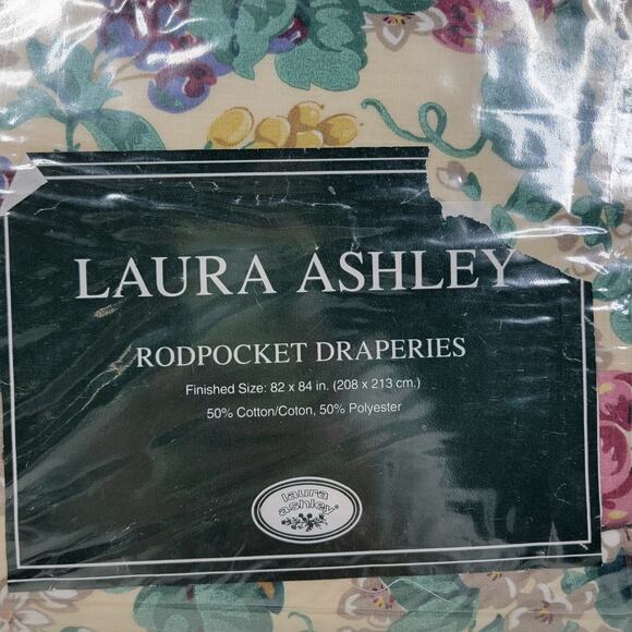 Vintage Laura Ashley Rubens Floral Rod Pocket Drapes 82x84 Set of 2 Panels NEW - Picture 2 of 15